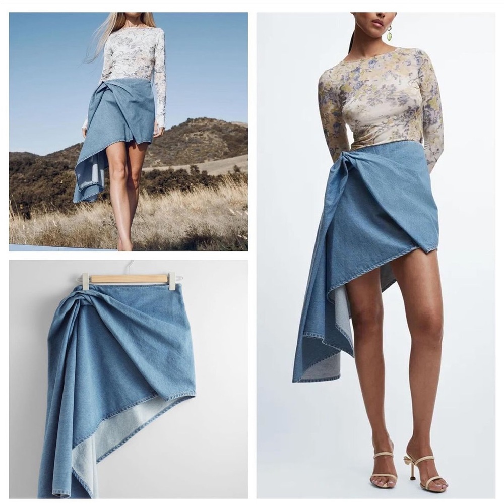 EUC & Other Stories savoir collection asymmetric draped denim skirt
